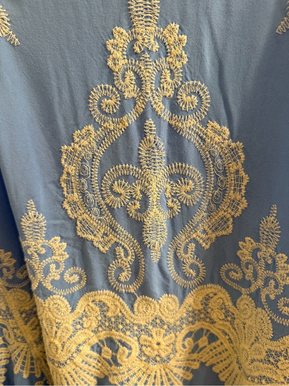 Democracy Light Blue Boho Tunic with Cream Crochet Trim plus size BoHo, romantic - Picture 4 of 9